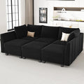 Belffin Modular Sectional Sofa Sleeper Couch with Storage Velvet Sectional Sofa Bed, 6 Seats, Black
