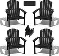 nevilywood Compact Stackable Adirondack Chairs Set of 4, 26.3" Wide HDPE Outdoor Patio Chairs - Durable, Space-Saving Design for Porch, Lawn or Garden, Black