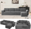 Furnify 136" Modular Sectional Sofa with L-Shape Chaise, Right/Left Facing Deep Seat Cloud Couch, No Assembly Required, Upholstered Couch for Living Room Bedroom (Deep Grey, Plush Corduroy Fabric)