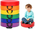 DORTALA 6 PCS Round Flexible Seating Floor Cushions, PU + EPE Portable Classroom Cushion w/Handles, Stackable Seating Cushions for Classroom, Daycare, Preschool (Red)