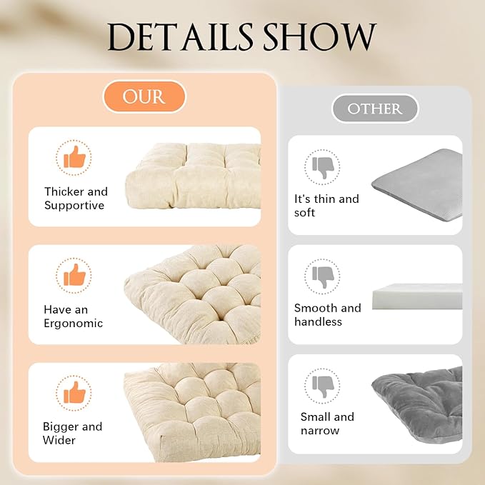 LYLNBYWK Meditation Floor Cushions Set of 2, Thickened Floor Pillow for Adults, Large Square Pillows Seat Cushion for Tatami Living Room Yoga, Memory Sponge Block Added, 22x22 Inch, Beige