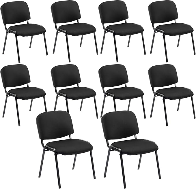 Black Comfort Office Waiting Room Stackable Chairs no Arms, Mesh Ergonomic Reception Chairs Set of 10, Conference Desk Guest Chair for Meeting Room, Lobby, Events, Hall, Training