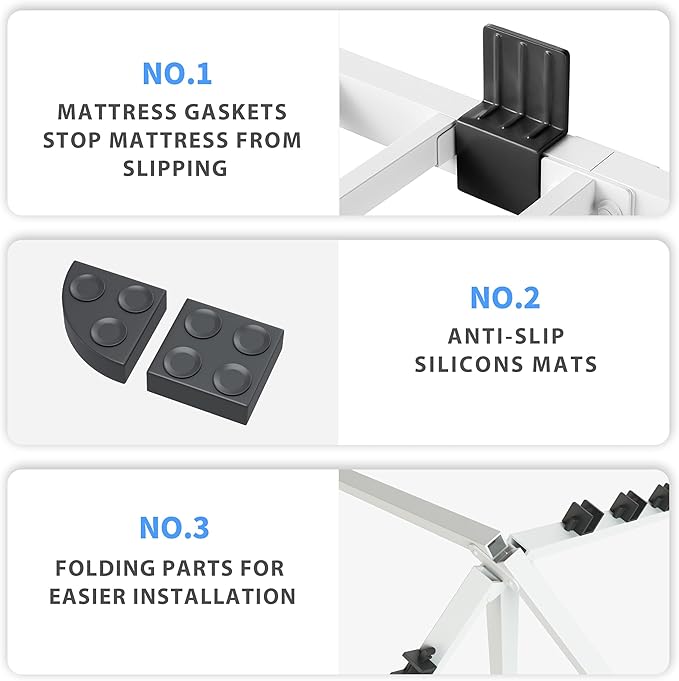 VIPSHOW 18 Inch Full Size White Bed Frame, 3500Lbs Heavy Duty Metal Platform with Round Corner Legs Mattress Slide Stopper, Steel Slat Support No Box Spring Needed, Noise Free, Non-Slip, Easy Assembly