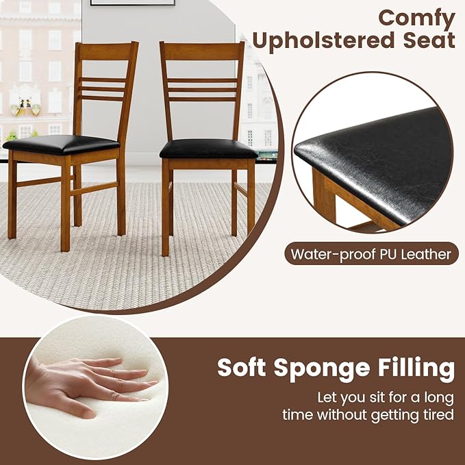 Giantex Wooden Dining Chairs Set of 4, Armless Kitchen Chairs w/Slat Backrest, Upholstered PU Seat, Rubber Wood Frame, Modern Dinette Furniture Set for Dining Room, Living Room