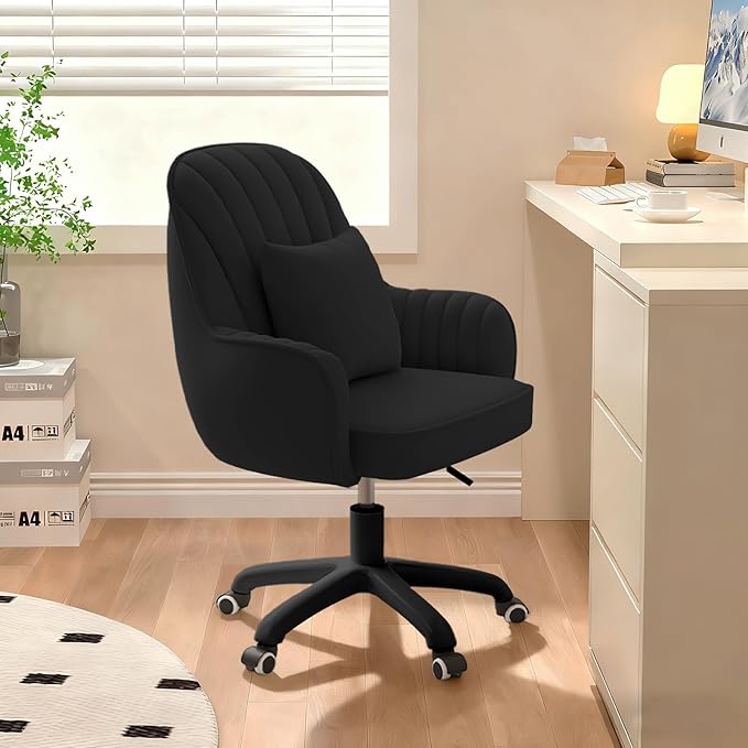WXJHL Home Office Chair Velvet Vanity Chairs Cute Makeup Desk Chair with Wheels Mid Back Computer Chairs Height Adjustable Small Swivel Rolling Task Chair