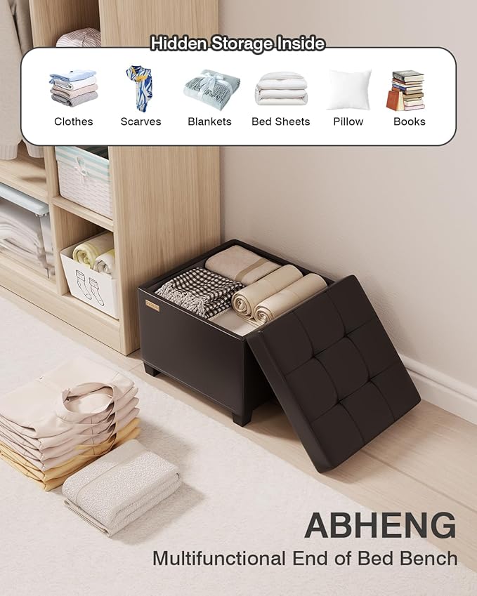 ABHENG 17.7 inches Synthetic Leather turfed Ottomans Cube with Storage, Metal-Framed Square Storage Ottoman Foot Rest Stool Holds 770 LB for Dorm Living Room Bedroom Black UASND63B