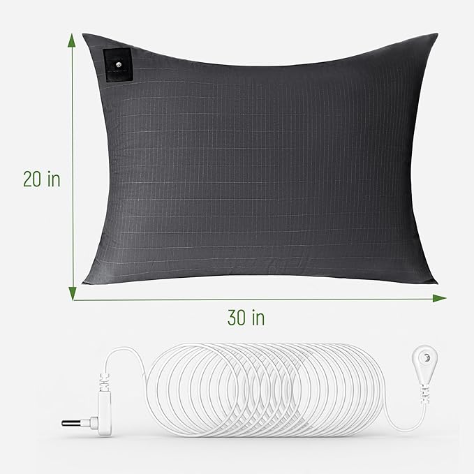 Groundingtop 1PC Grounding Pillowcase 10% Pure Silver Fiber+90% Cotton, Grounding Sheet at Home-Make You Healthier's Earth Connected Pillow Cover with Grounding Cord Included (Black, 20x30in)