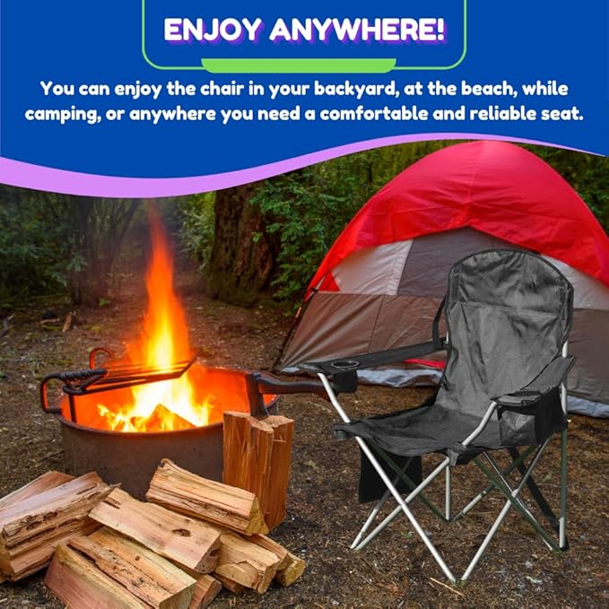 EZONE 2-Pack Camping Chairs with Built-in Ice Cooler, Portable Chair, Storage Pocket, Cup Holder, and Carry Bag Perfect for Camping, Tailgating, Fishing, Beach, and Lawn (2, Black)