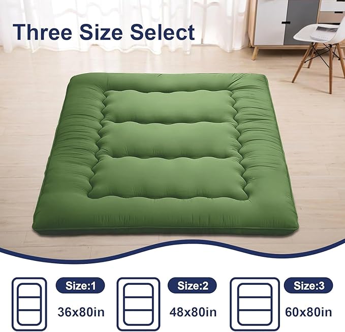 Japanese Floor Mattress,Thicken Japanese Floor Sleeping Pad Foldable,Roll Up Tatami Mat Easy to Store and Portable,Futon Mattress Suitable for Camping and Guest Room (Green, Queen (80" X 60"))