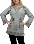 Agan Traders 2025 Winter Long Sleeve Diamond Neck Embroidered Tops - Medieval Boho Vintage Tunic Kurta Blouses for Women