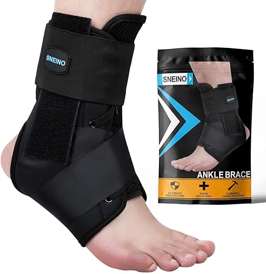 SNEINO Ankle Brace for Women & Men - Lace up Ankle Brace for Sprained Ankle, Adjustable Ankle Support Stabilizer for Achilles, Tendon, Sprain, Injury Recovery,Sports (Small)