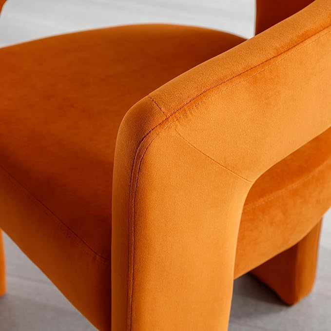 DAYALANE Modern Barrel Dining Chairs Set of 4, Upholstered Accent Kitchen Chair with Arms Comfy Velvet Side Chair for Living Room/Home Office/Reception, Orange