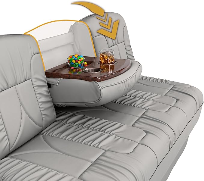 Qualitex De Leon Console SL RV Sofa Bed, 74" Wide, Ulitmate Leather, Ash