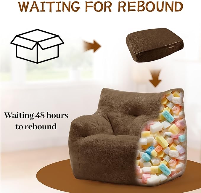 Bean Bag Chair for Adults and Kids, Small Comfy Beanbag Lounge Floor Sofa Reading Chair with Armrests, Mini Cloud Sofa for Living Room, Bedroom and Game Rooms, Plush Chair with Memory Foam
