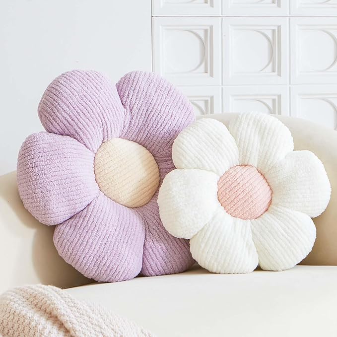 VBGYA Blue Flower Decorative Throw Pillows, Cute Daisy Shaped Plush Aesthetic Pillow, Soft 19.6" Floor Seat Cushion