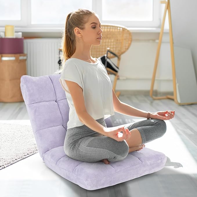 COSTWAY Floor Chair, Video Gaming Chairs with Back Support, Adjustable 14-Position, Alloy Steel Frame, Soft Coral Fleece, Lazy Sofa Lounge for Reading Living Room Recliner for Adults Kids (Lavender)