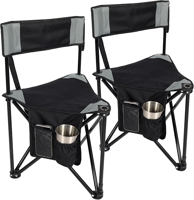 REDCAMP 2 Pack Tripod Camping Chairs Folding Lightweight, Portable 3 Legged Tripod Stool Seat with Backrest, Small Golf Chair Compact for Adults Fishing Hunting, Black