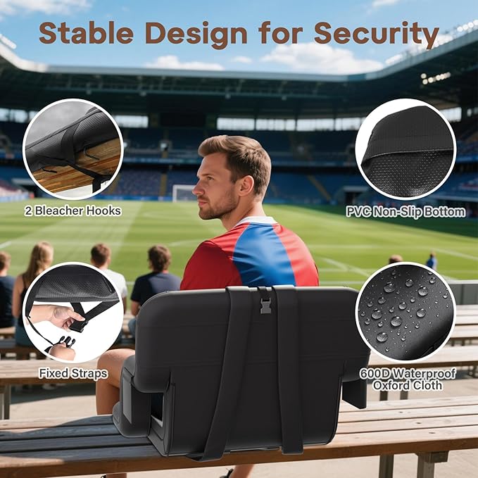 DEKEMASTER Stadium Seats with Back Support - Portable Bleacher Chairs with Back and Cushion, 6 Adjustable Positions Pdded Bleacher Seat for Sport Events Camping Fishing