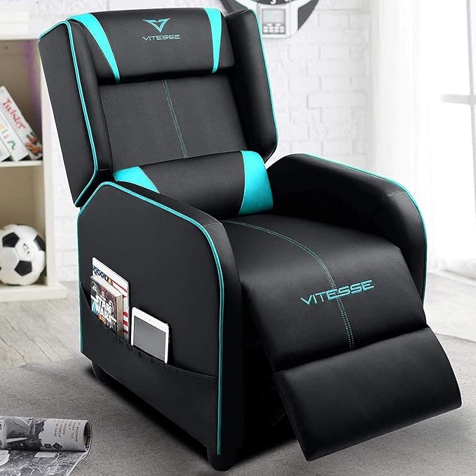 VIT Gaming Recliner Chair Racing Style Single PU Leather Sofa Modern Living Room Recliners Ergonomic Comfortable Home Theater Seating, Teal