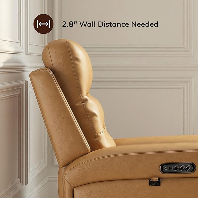 COLAMY Aura Triple Motors Power Recliner Chairs with USB and Type C Port, Home Theater Chair with LED Lights, Electric Wall Hugger Recliner for Living Room, Light Brown