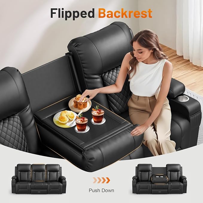FURNIMAT Recliner Sofa Set with 3+1 Pieces in Living Room, 3 Seater Reclining Sofa with Flip Back Console, 1 Recliner Chair with Vibration Massage and Heat Single Sofa Seat