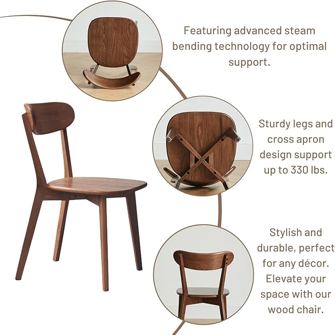 Hymus 100% Solid Oak Wood Dining Room Chairs - Practical Kitchen Chairs for Dining Room, Kitchen, Living Room (4, Walnut)