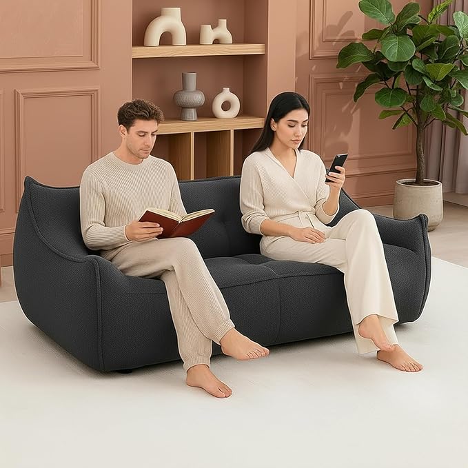 Giant Bean Bag Chair for Adults, Grey Loveseat Beanbag with Filling Plush Fluffy and Back Support, 2 Seater Lounge Lazy Floor Sofa, Memory Foam Couch for Living Room, Bedroom & Dorm