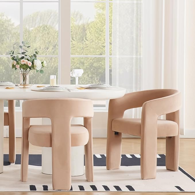 DAYALANE Barrel Dining Chairs Set of 6, Upholstered Accent Kitchen Chair with Arms Modern Recycled Polyester Armchair Comfy Velvet Side Chair for Living Room/Home Office/Reception, Khaki