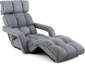 DORTALA Foldable Lazy Floor Sofa, Indoor Chaise Lounge Sofa, 6-Position Folding Padded Lounger Bed with Adjustable Armrest, Backrest and Footrest for Living Room, Bedroom, Office, Gray