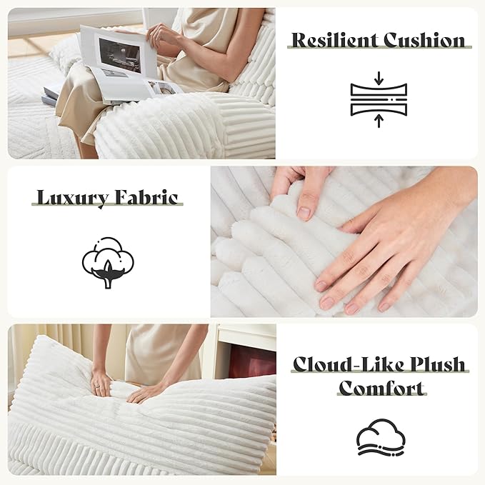 AMERLIFE 46" Oversized Sofa Chair, Modern Accent Chair, Sofa Style Bean Bag with Plush Cushion, Lazy Lounge for Living Room, Corduroy White