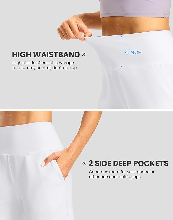 Women's Athletic Shorts with Zipper Pocket 7" High Waisted Stretchy Bermuda Shorts for Women Workout Running Casual