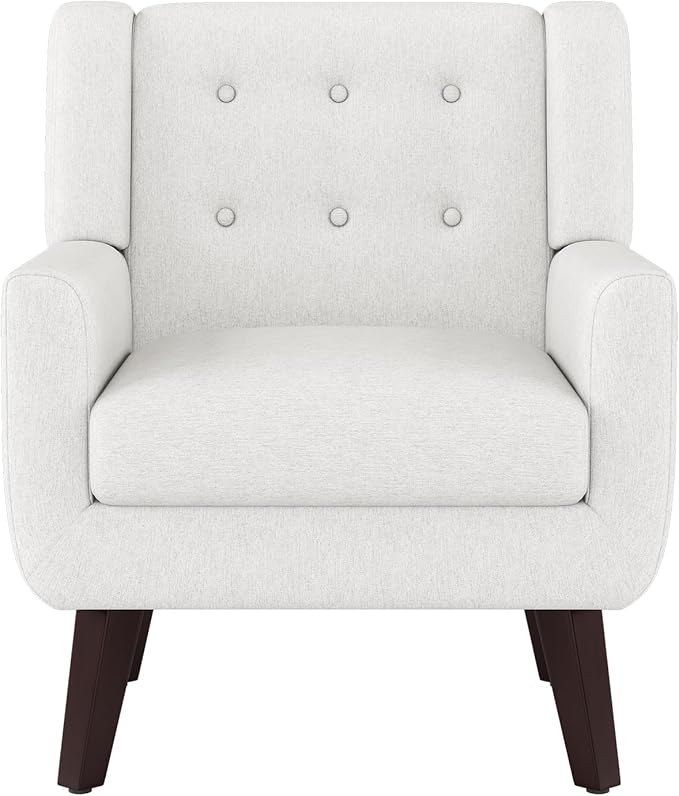 Accent Chairs, Mid-Century Modern Upholstered Living Room Armchair, Comfy Oversized Linen Fabric Single Reading Arm Chair with Tufted Back and Wood Legs for Bedroom, Club (1, Beige)