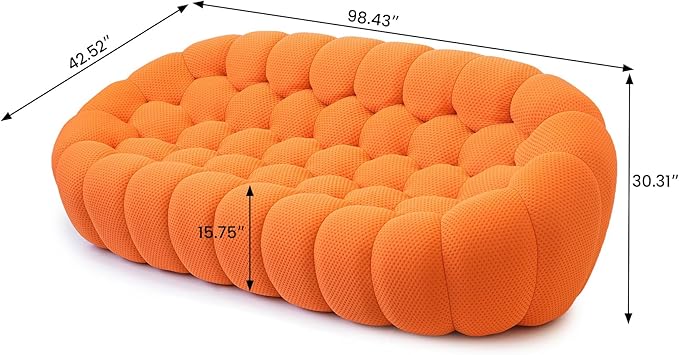 WJShome Bubble Couch,98'' Modern Curved Sofa, 3 Seater Morden Lazy Floor Sofa, Memory Foam Bean Bag Floor Couch Lounge Chair for Living Room, Office, Apartment-Orange