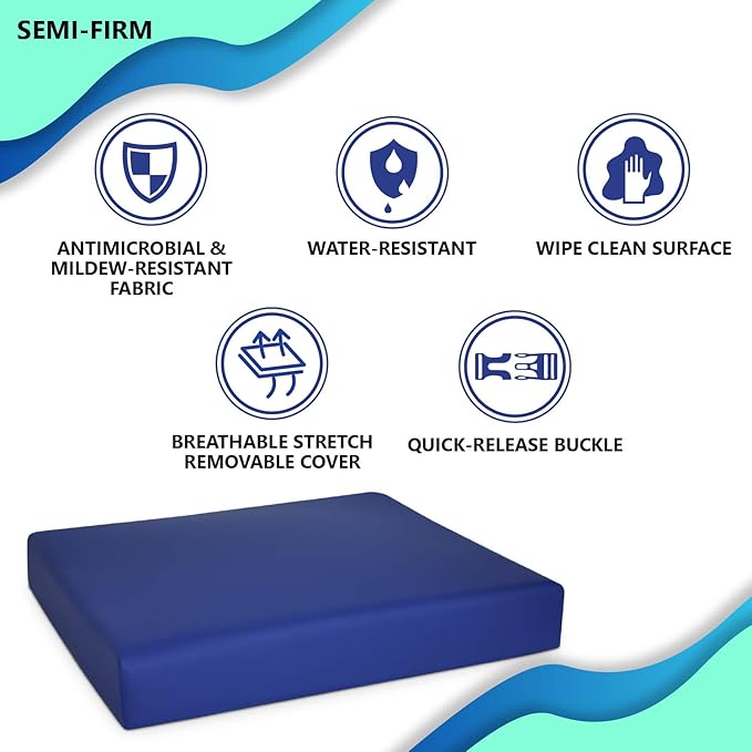NYOrtho Wheelchair Cushions - Firm Wheelchair Seat Cushions For Seniors - Non-Slip Cover - Water-resistant - Office Chair Cushions - Wheelchair Cushions For Pressure Relief - Pain Relief - Made in USA