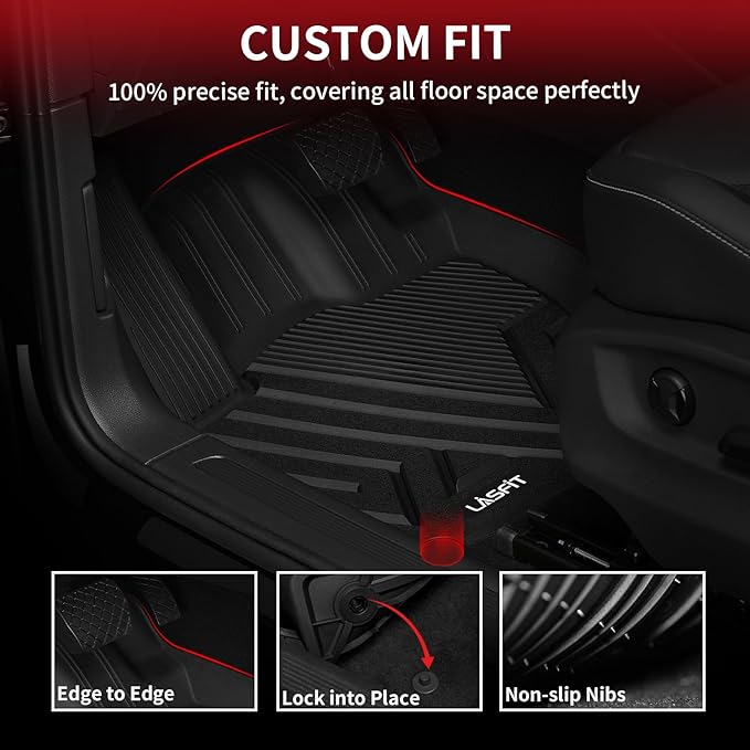 LASFIT Floor Mats Fit for Volkswagen VW Tiguan 2024 2023 2022 2021 2020 2019 2018 All Models, Custom Fit TPE All Weather Waterproof Anti-Slip Floor Liners 1st & 2nd Row Car Mats, Black