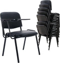 HNY Black Tablet Arm Chairs Set of 15, PU Comfort Office Waiting Room Guest Nesting Stacking Chairs, Reception Chair with Flip-Up Table Conference Chair for School Classroom Training Meeting Room