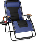 PHI VILLA XXL Oversized Padded Zero Gravity Chair, Foldable Patio Recliner, 30" Wide Seat Anti Gravity Lounger with Cup Holder, Support 400 LBS (Navy Blue)