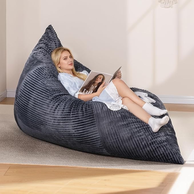 4 in 1 Giant Bean Bag Chair for Adults & Kids, 75” Beanbag Couch with High-Density Memory Foam Filling, Multifunctional Floor Sofa Lounger Suitable for Living Room Bedroom Apartment (Grey)