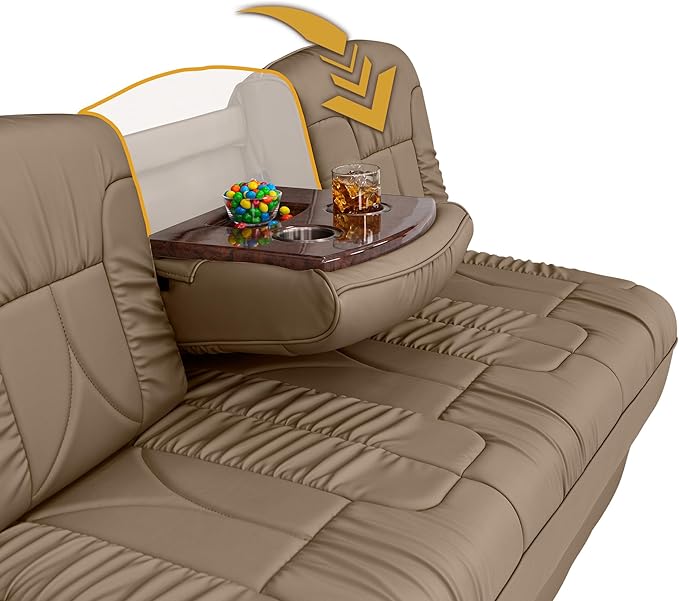 Qualitex De Leon Console SL RV Sofa Bed, 68" Wide, Ulitmate Leather, Light Sand