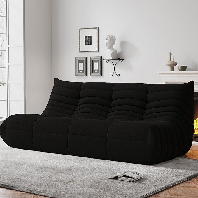 Bean Bag Chairs for Adults, BeanBag Reading Chair Memory Foam Couch 3-Seater, Floor Chair Soft Teddy Material, Comfy Reading Nook Chairs for Bedroom Living Room Office (Black)