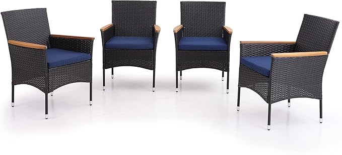 PHI VILLA 35" Rattan Patio Dining Chairs, Perfect for Backyard Bistro Table Outdoor Furniture Garden Table with Umbrella Hole, 4pcs, Black