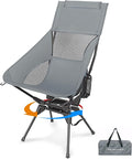Swivel Camping Chair, High Back Folding Chair with Head Support, Side Cup Pocket, Stable Portable Outdoor Chair for Camp, Travel, Beach, Party, Fishing, Hiking, Backpacking, Grey