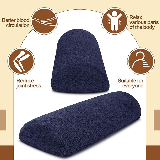 Sintuff Recliner Leg Rest Cushion Sofa Footrest Pillow with Cover Half Moon Bolster Pillow Under Knee Pillow for Sleeping On Back Alleviating Pain, 19.7 x 8 x 3.5 Inch (Dark Blue, 1 Pcs)