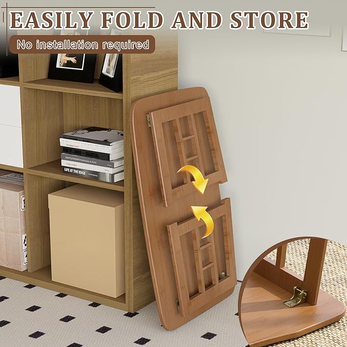 Folding Coffee Table, Foldable Japanese Floor Low Table Small Coffee Tables for Sitting On The Floor, No Assembly Portable Tea Table for Living Room Meditation Tea Room Tatami Zen Dining (Brown)