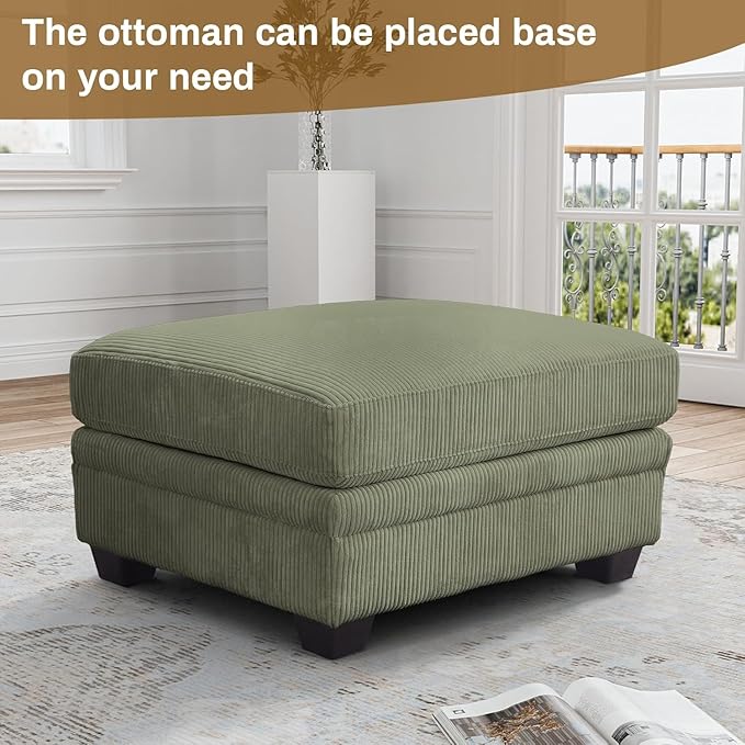 Legend Vansen Sectional Couches for Living Room,L-Shaped Corduroy Sofa with Ottoman for Living Room,Bedroom and Apartment (Olive, U-16)