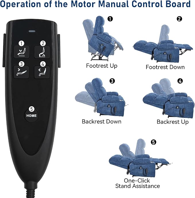 Oversized Recliner Electric Lift Chair, Power Lift Recliner for Big and Tall, 180° Lay-Flat and Assisted Standing, Extra Large Sofa with 8-Point Massage & Heating, Medium-Soft, Blue