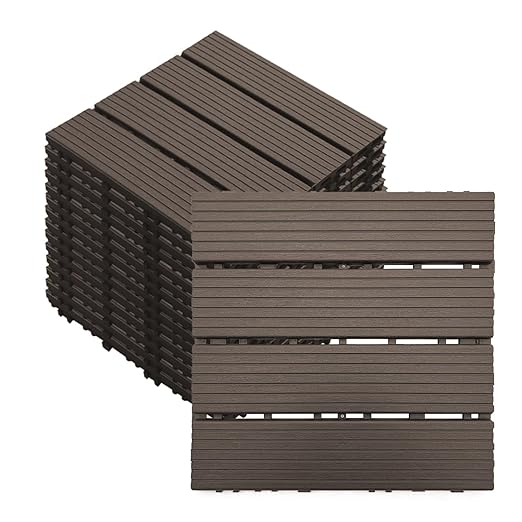 27 PCS 12x12 Inch Interlocking Deck Tiles - Waterproof All-Weather Outdoor Patio Flooring for Pool, Balcony, Backyard, Porch & Garden, Chocolate