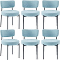 Stabrech Blue Boucle Dining Chairs Set of 6, Upholstered Dinner Chair with Metal Frame, Dining Room Chairs with Padded Seat, Round Modern Seating for Living Room