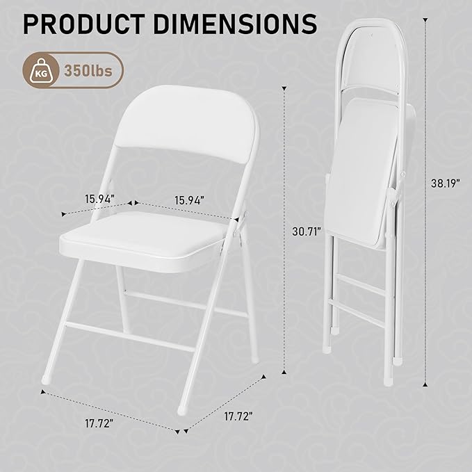 SEALAMB 30 Pack White Folding Chairs with Padded Seats & Cushion, Durable Metal Foldable Chairs for Wedding Party, Commercial Chairs for Office School Church Events, 330lb Capacity (White-PU, 30 Pack)