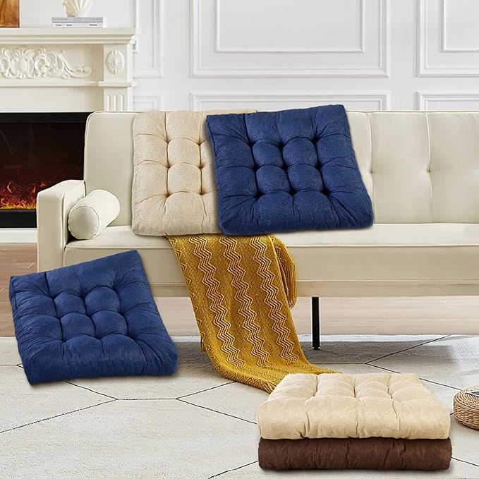 LYLNBYWK Meditation Floor Cushions Set of 2, Thickened Floor Pillow for Adults, Large Square Pillows Seat Cushion for Tatami Living Room Yoga, Memory Sponge Block Added, 22x22 Inch, Drak Blue